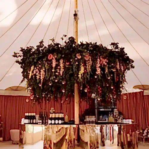 Bar with flower chandelier