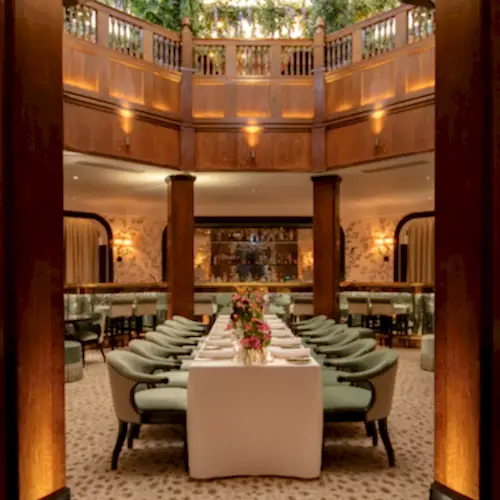 Indoor dining room set up for a wedding