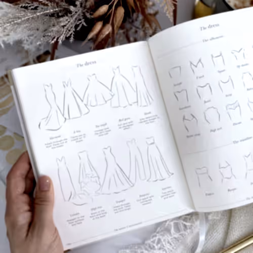 wedding book page with design your own dress