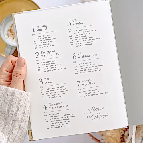 table of contents in wedding planner book