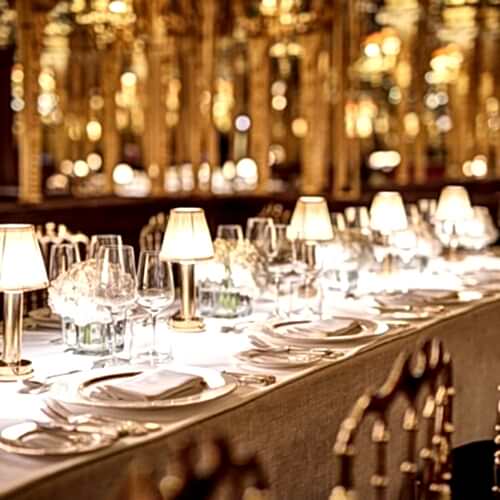 Table place settings for wedding dining space